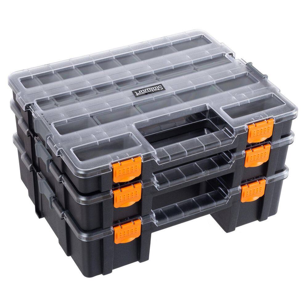 Stalwart 13 in. Gray Polypropylene 3-In-1 Portable Tool Box Organizer with 52 Customizable Compartments 75-TSBS-G-2016