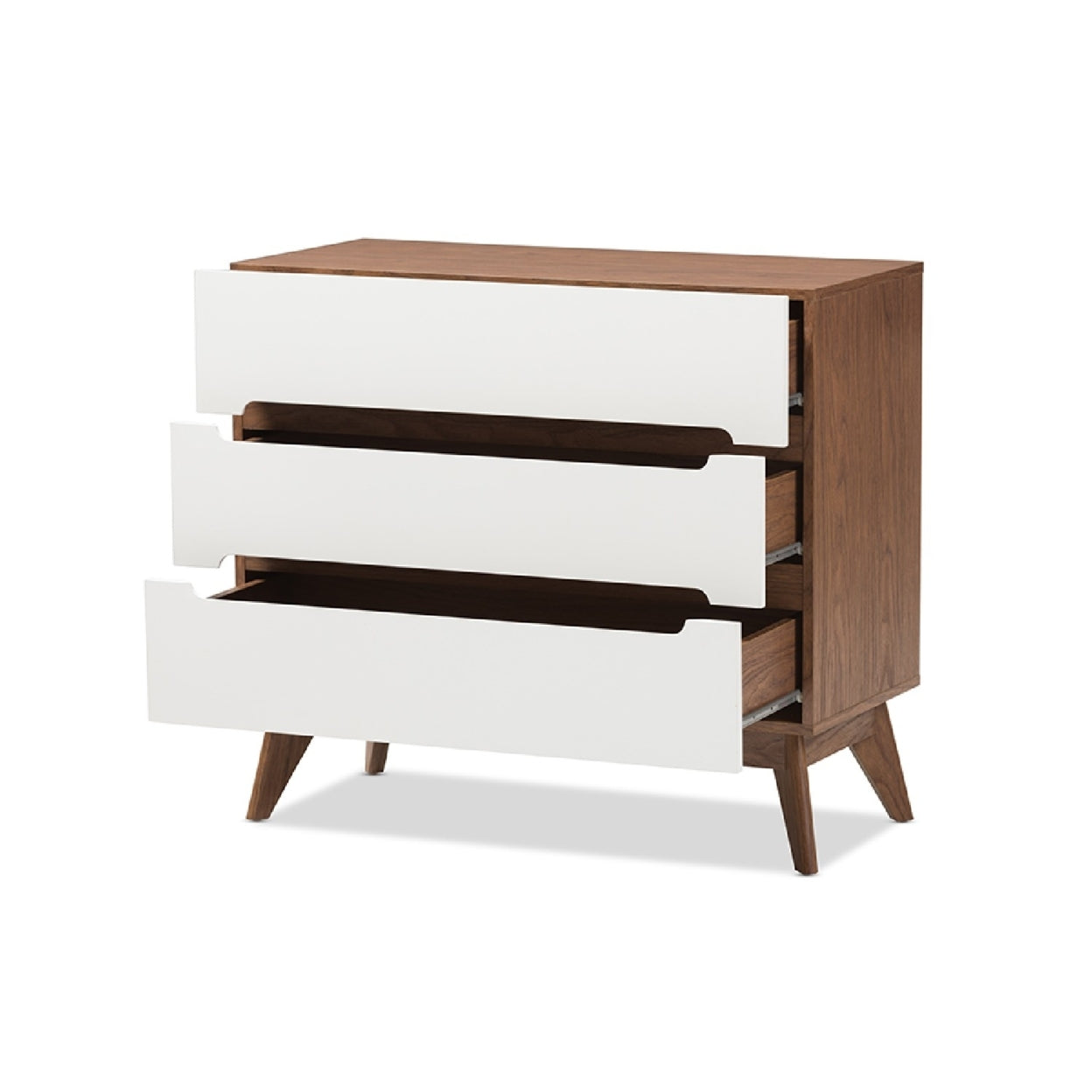 Baxton Studio Calypso Mid-Century Modern White and Walnut Wood 3-Drawer Storage Chest