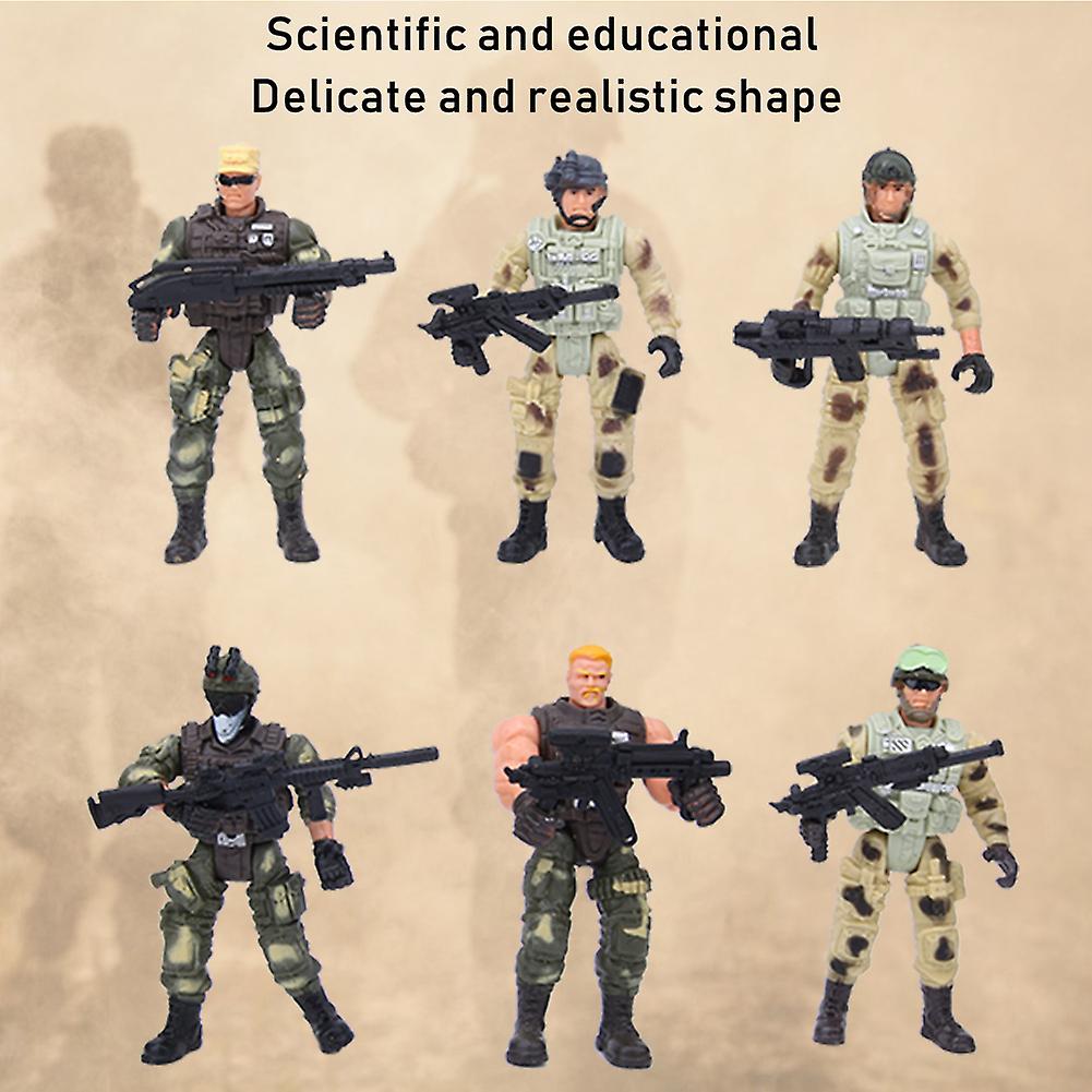 6pcs Movable Military Soldier Police Models With Joint And Weapons For Parent Child Interaction