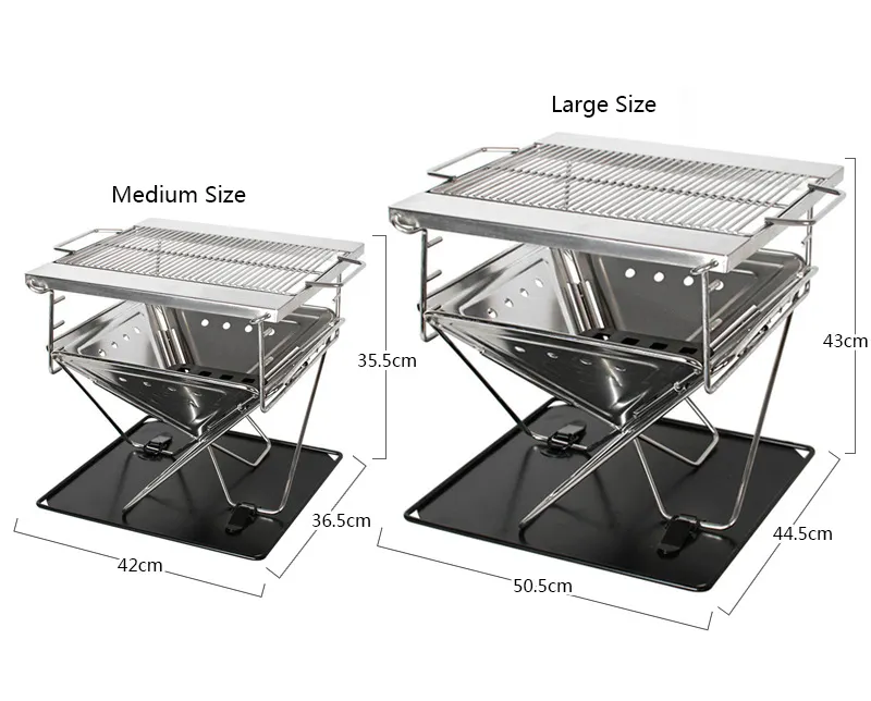 Large Size Foldable Stainless Steel Wood Burning Camping equipment Tabletop Charcoal BBQ Grill