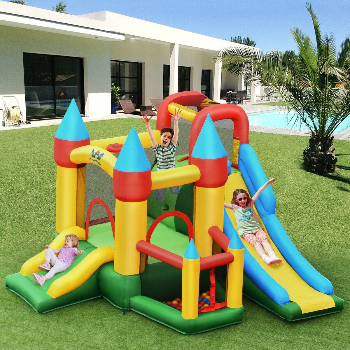 Inflatable Bounce House, 6-in-1 Jumping Castle Bouncer (with 780W Air Blower)