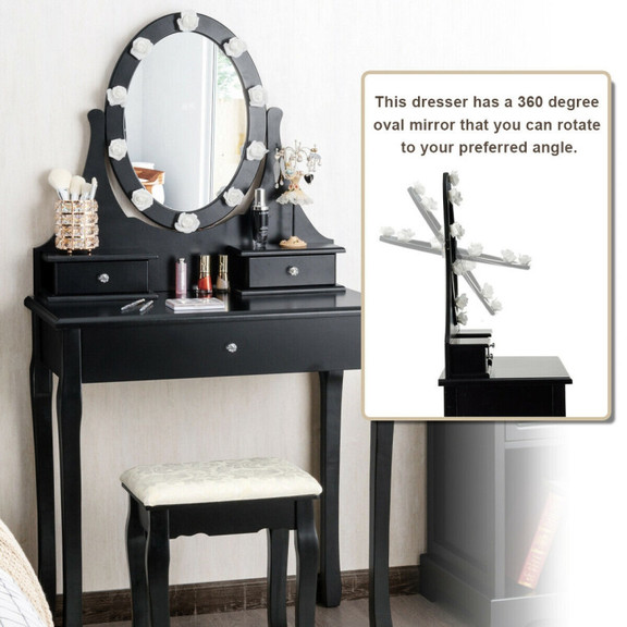 Costway 70265341 3 Drawers Lighted Mirror Vanity D...