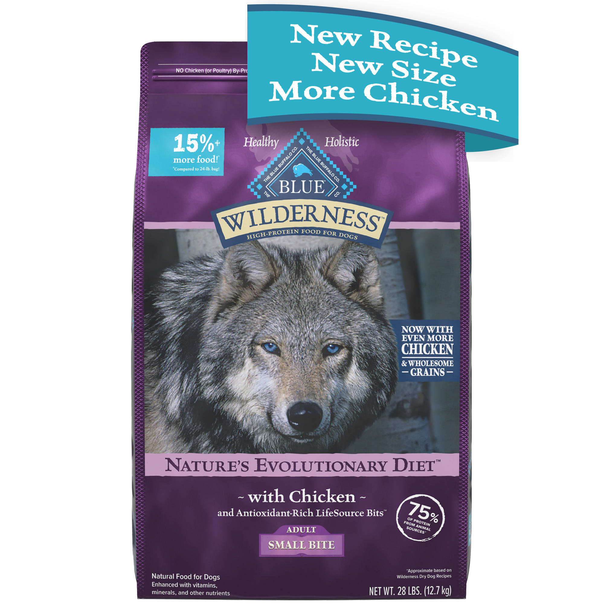 Blue Buffalo Blue Wilderness Plus Wholesome Grains Natural Small Bite Adult High Protein Chicken Dry Dog Food， 28 lbs.