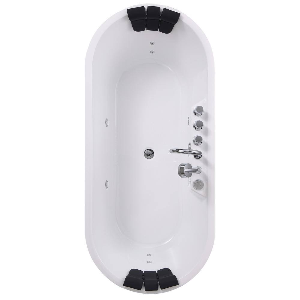 Empava 67 in. Center Drain Acrylic Freestanding Flatbottom Whirlpool Bathtub in White with Faucet - Water Jets EMP-67AIS01