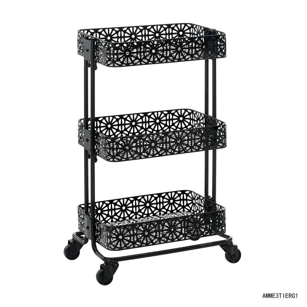 Linon Home Decor Cassie 17.13 in. W x 29.75 in. H x 12.4 in. D Metal 3-Tier Storage Cart in Black THD03484