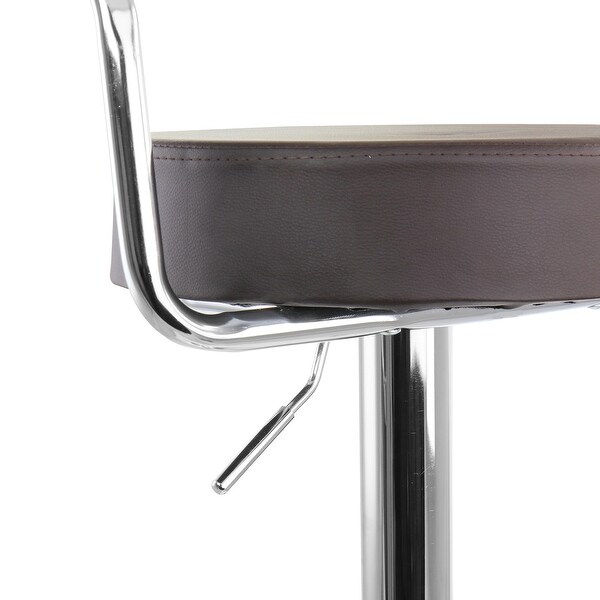 Elama 2 Piece Faux Leather Retro Adjustable Bar Stool in Brown with Chrome Handles and Base