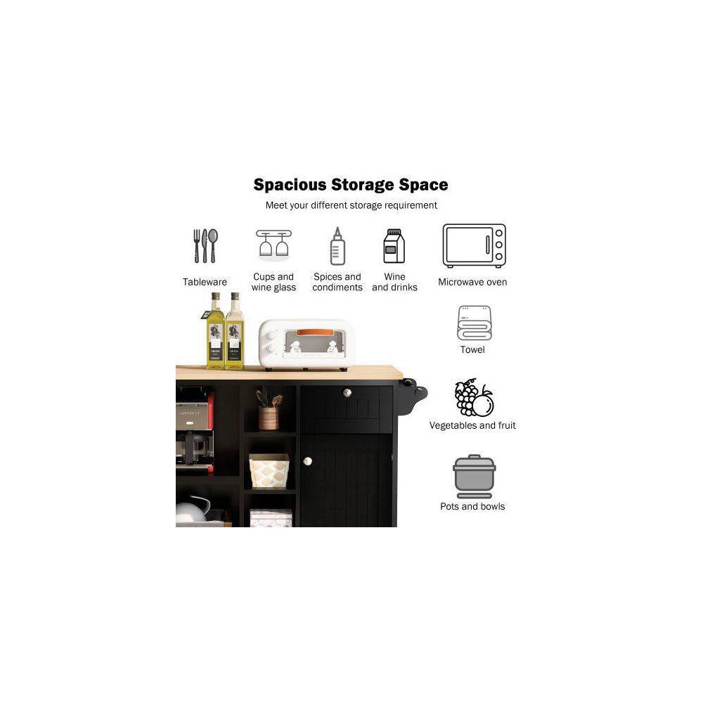 Black 50.8 in. W x 18.1 in. D x 36.2 in. H Kitchen Island Cart with Storage Cabinet and 2-Locking Wheels Kislandblac707