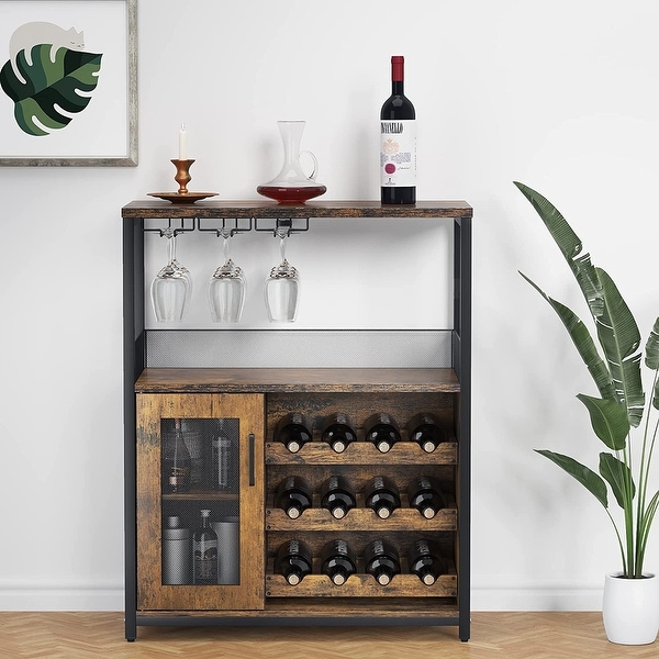 Wine Bar Rack Cabinet with Detachable Wine Rack， Bar Cabinet with Glass Holder