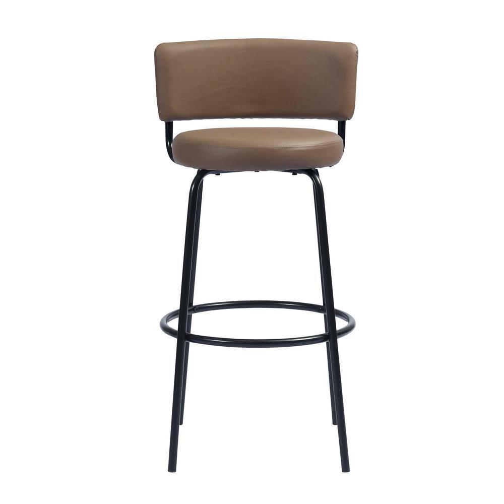 Homy Casa Chive 28.7 in. Brown Metal Frame Lowback Bar Stool with Faux Leather Seat (Set of 2) HD-CHIVE HIGH BAR LETTES