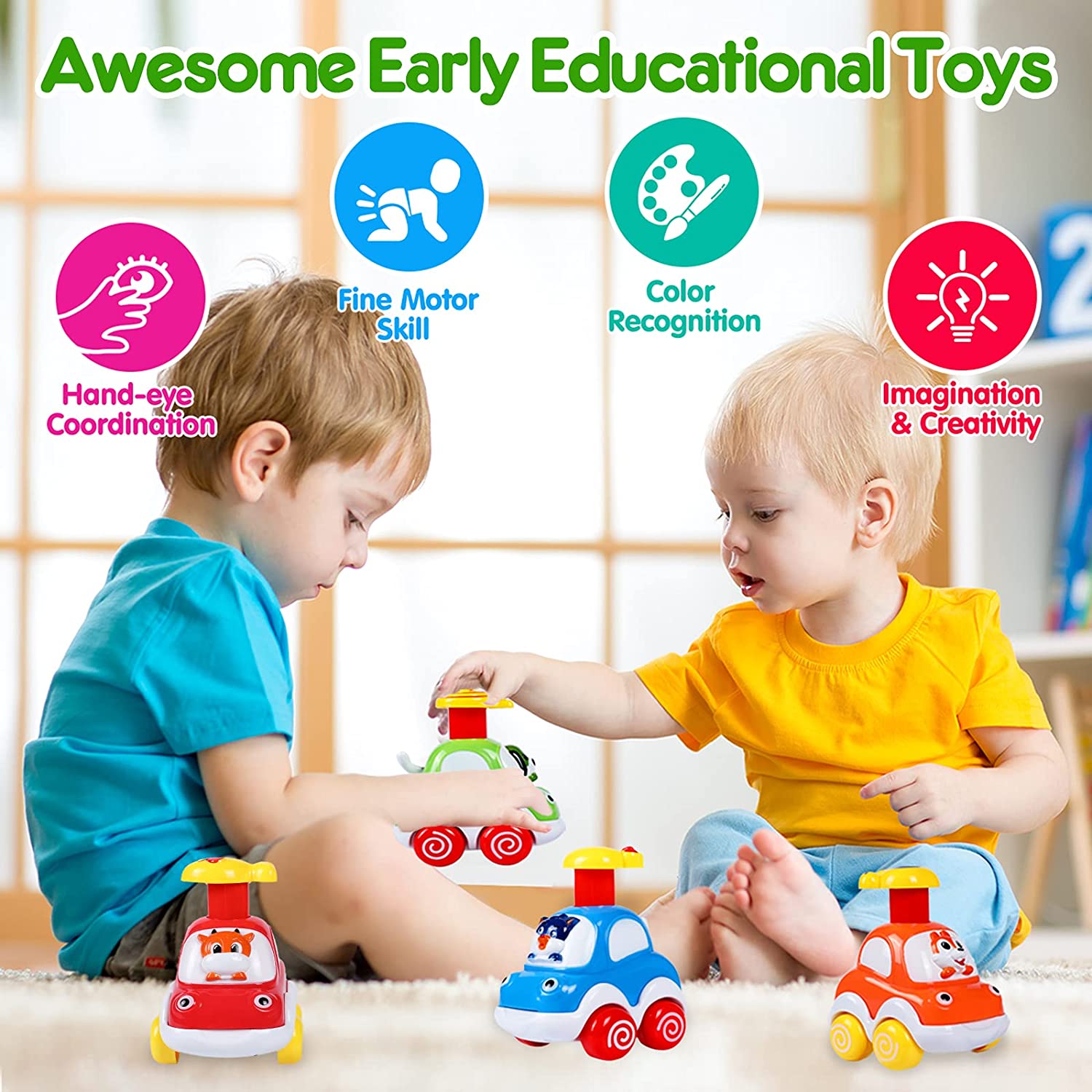 Baby Toy Cars for Educational Toys for 1 Year Old Boy Pull Back.