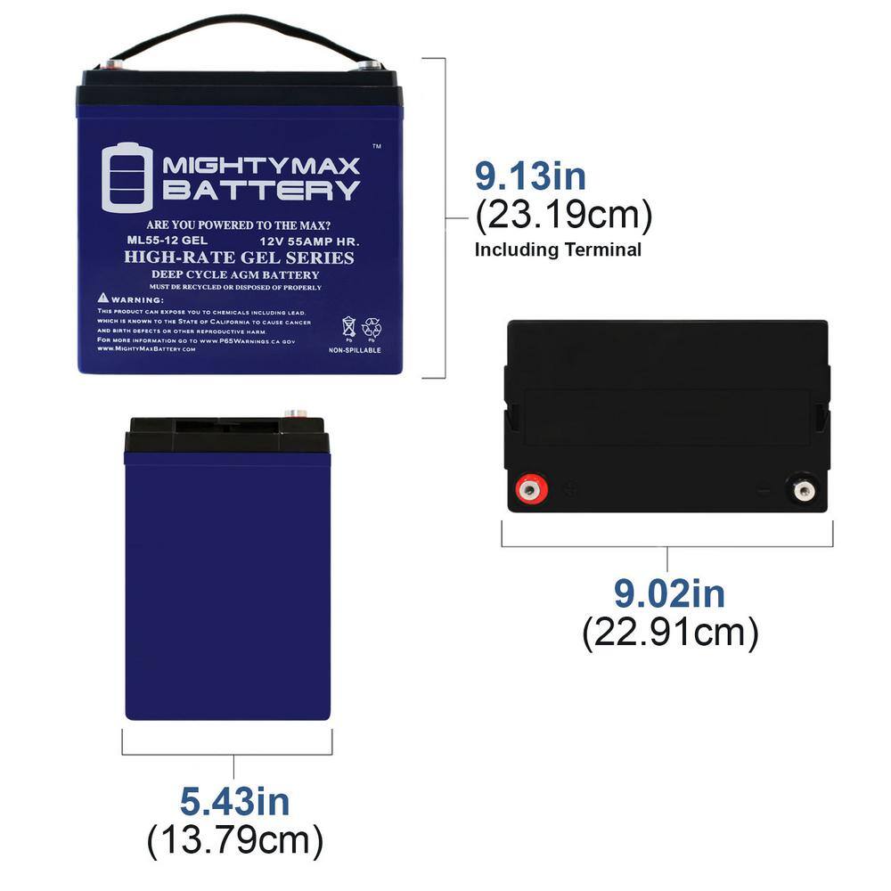 MIGHTY MAX BATTERY 12V 55AH GEL Battery Replacement for MK M22NFSLDG - 2 Pack MAX3535240