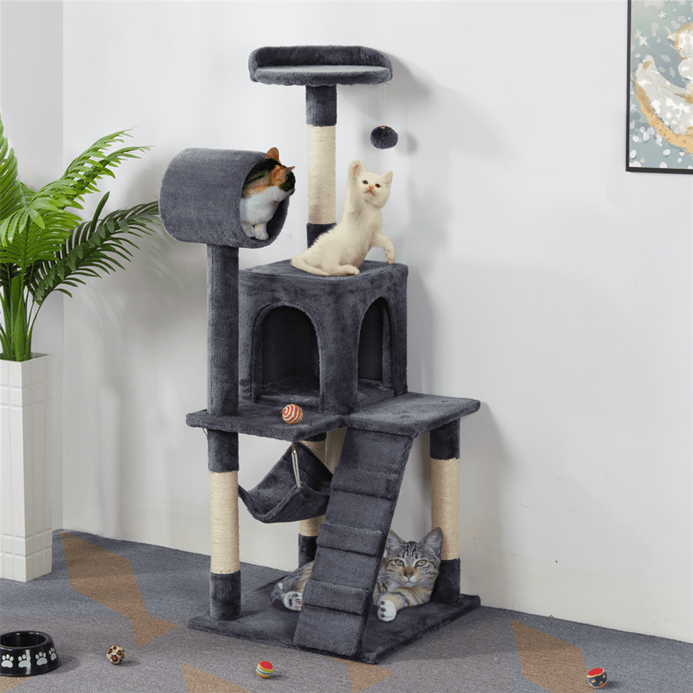 Yaheetech 51-in Cat Tree and Condo Scratching Post Tower， Gray