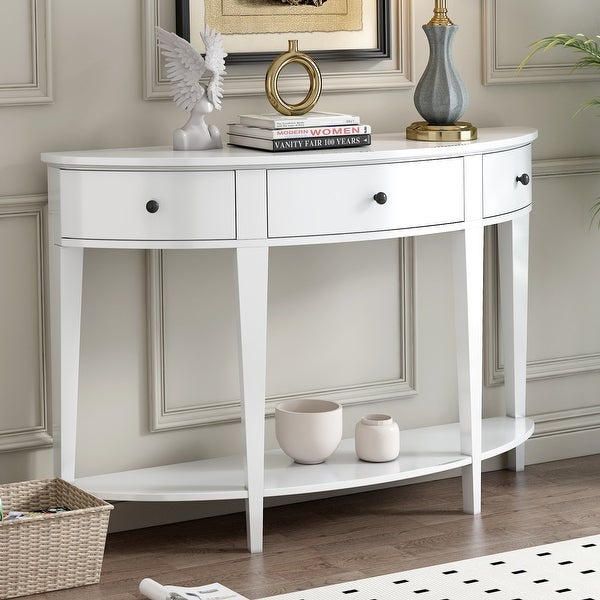 Modern Curved Console Table Sofa Table with 3 drawers