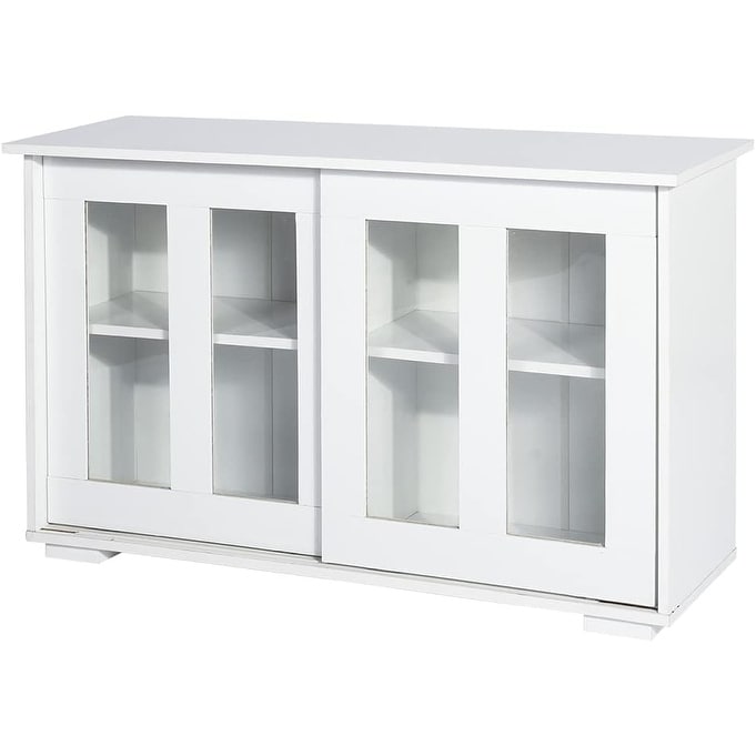 HomyLin White Sideboard Buffet Cabinet with Tempered Glass Doors