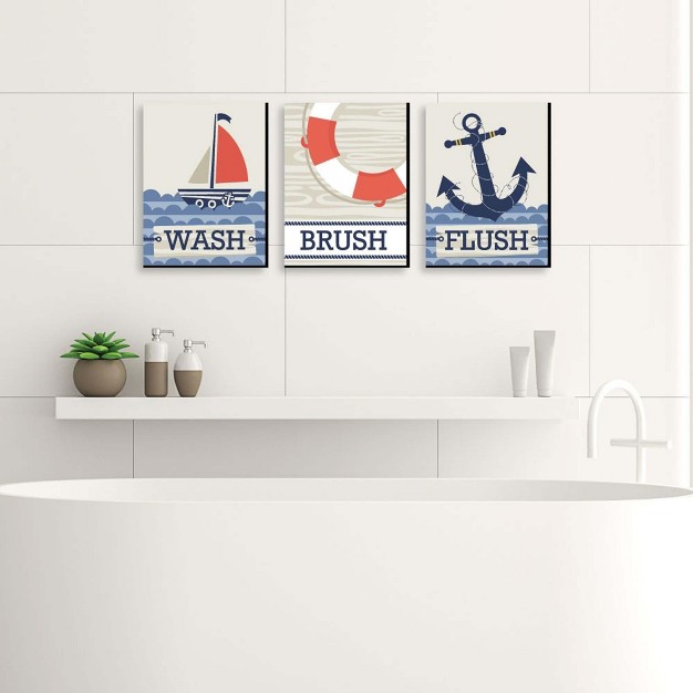 Big Dot Of Happiness Ahoy Nautical Kids Bathroom Rules Wall Art 7 5 X 10 Inches Set Of 3 Signs Wash Brush Flush