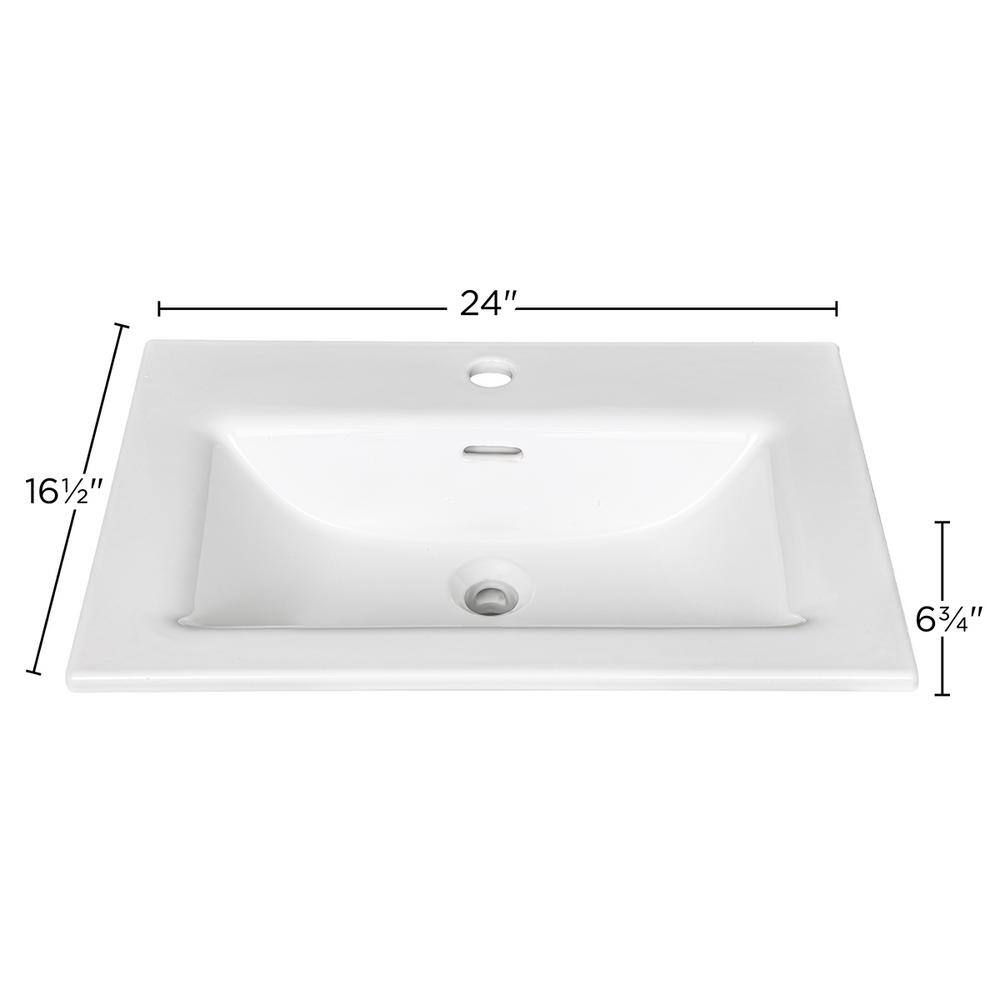 Glacier Bay 24 in. Rectangular Drop-in Bathroom Sink in White 13-0093-W-GB