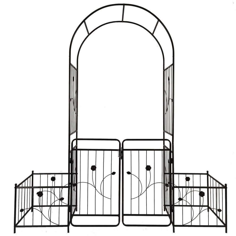 Sudzendf 6 . 6 3 ft Wide x 7.2 ft Metal Black Garden Arch Trellis with Gate High Climbing Plants Support Rose Arch Outdoor TN310E-349