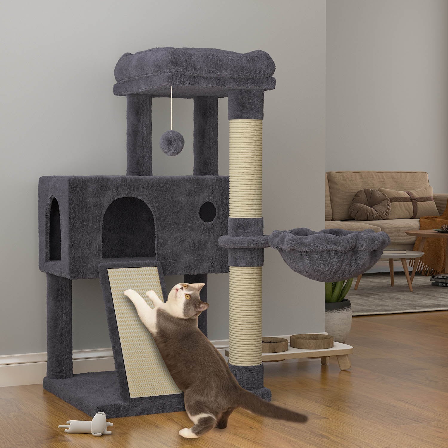 SHA CERLIN 36 Inches Cat Tower For Indoor Multi-Level Cat Condo with Scratching Posts,Soft Plush Cat Climbing Tower for Kittens, Blue