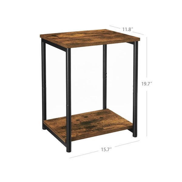 End Table， Side Table with Storage Shelf， Slim Night Table， Steel Frame， for Living Room， Study， Bedroom， Rustic Brown and Black