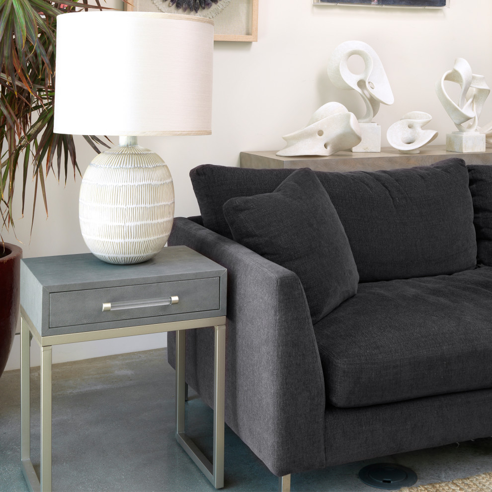 Gray Faux Patterned Leather Iron Kain Side Table   Contemporary   Side Tables And End Tables   by HedgeApple  Houzz