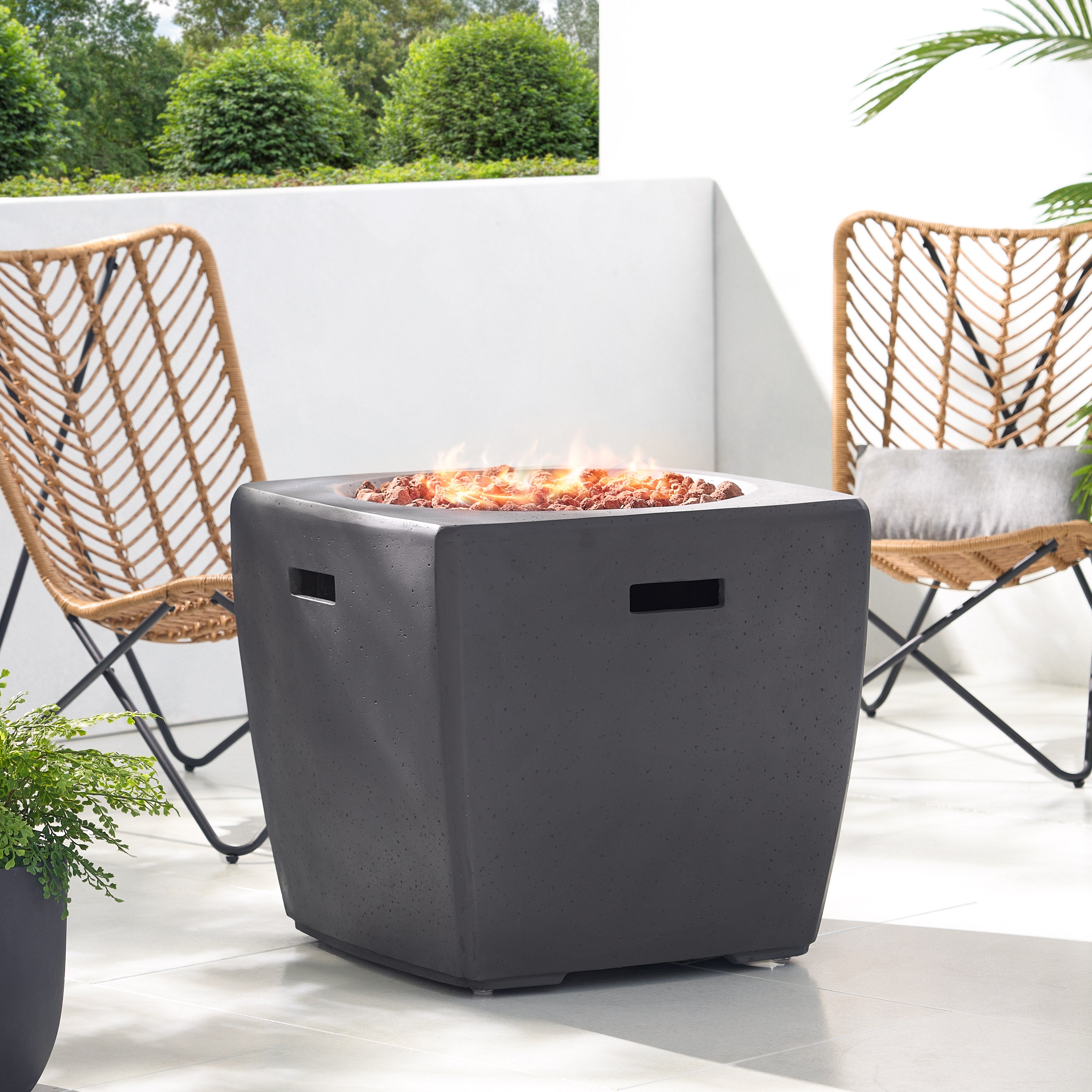 Andreson Outdoor 40,000 BTU Lightweight Concrete Square Fire Pit, Dark Gray