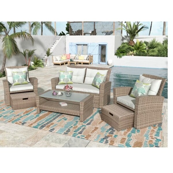 Modern outdoor Patio Furniture Set with Ottoman and Cushions