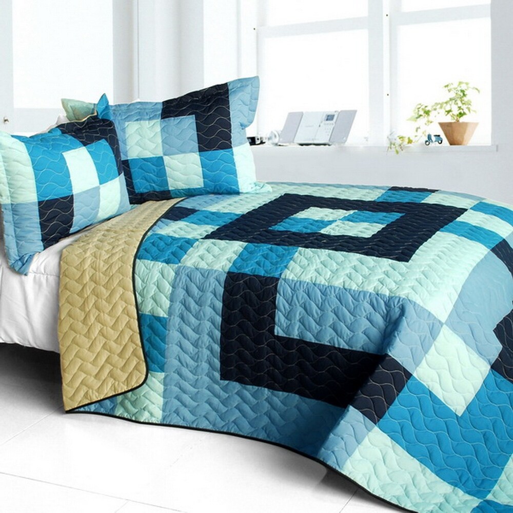 Ocean Star 3PC Vermicelli Quilted Patchwork Quilt Set (Full/Queen Size)