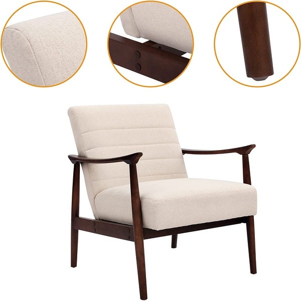 Mid-Century Modern Tufted Accent Chair with Wood Arms， Set of 1， Beige