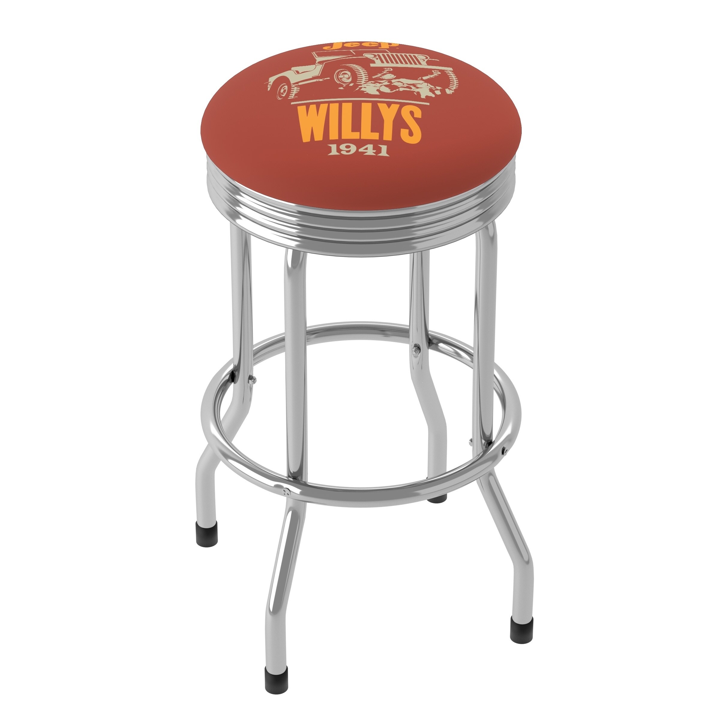 Jeep Willys Red 360 Degree Swivel Barstool with Foam Padded Seat - 20.75 x 20.75 x 29