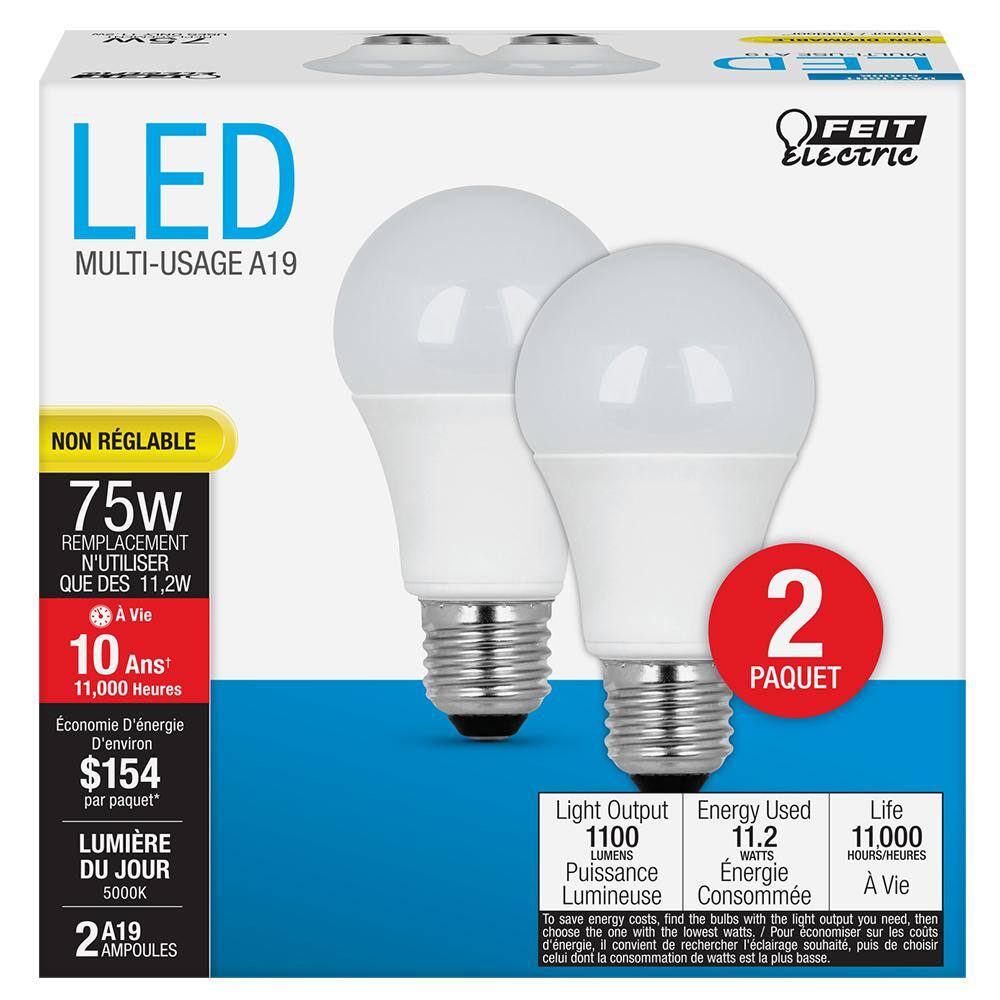 Feit Electric 75W Equivalent Daylight (5000K) A19 LED Light Bulb (12-Pack) A110085010KLED26