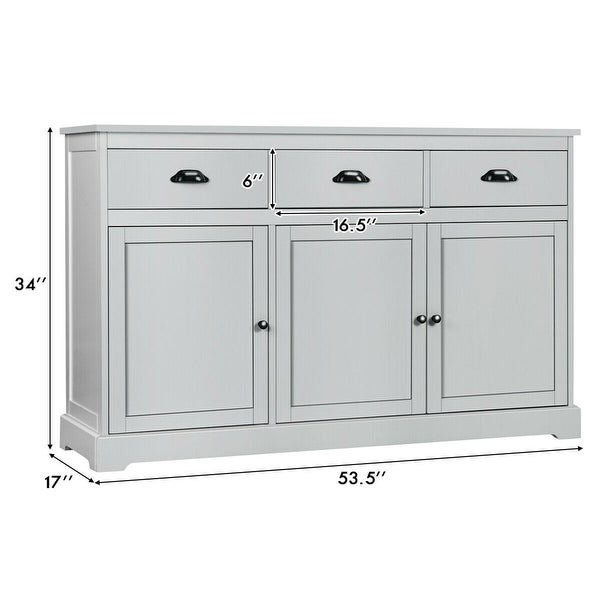 3 Drawers Buffet Cabinet Sideboard Console Table Kitchen Storage Cupboard Gray