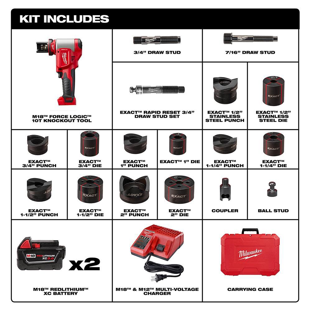 Milwaukee M18 FORCE LOGIC 10-Ton Knockout Tool 1/2 in. to 2 in. Kit 2676-22 from Milwaukee