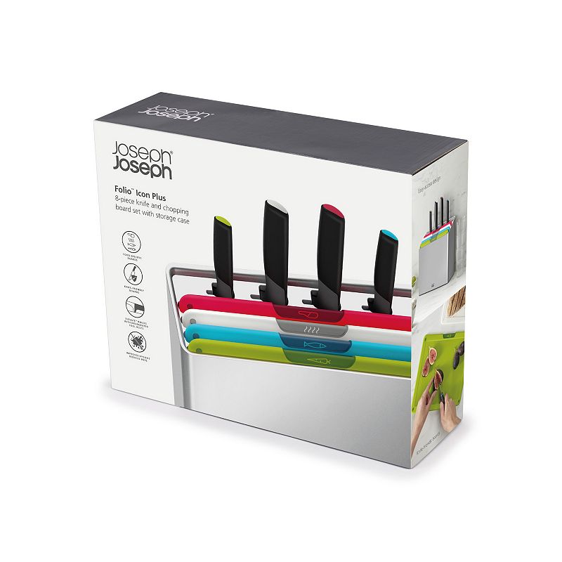 Joseph Joseph Folio Icon Arctic 8-piece Chopping Board and Knife Set with Storage Case