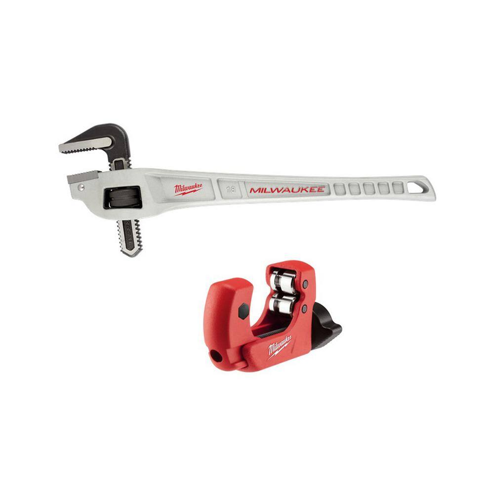 MW 18 in. Aluminum Offset Pipe Wrench with 1 in. Mini Copper Tubing Cutter (2-Piece) 48-22-7185-48-22-4251