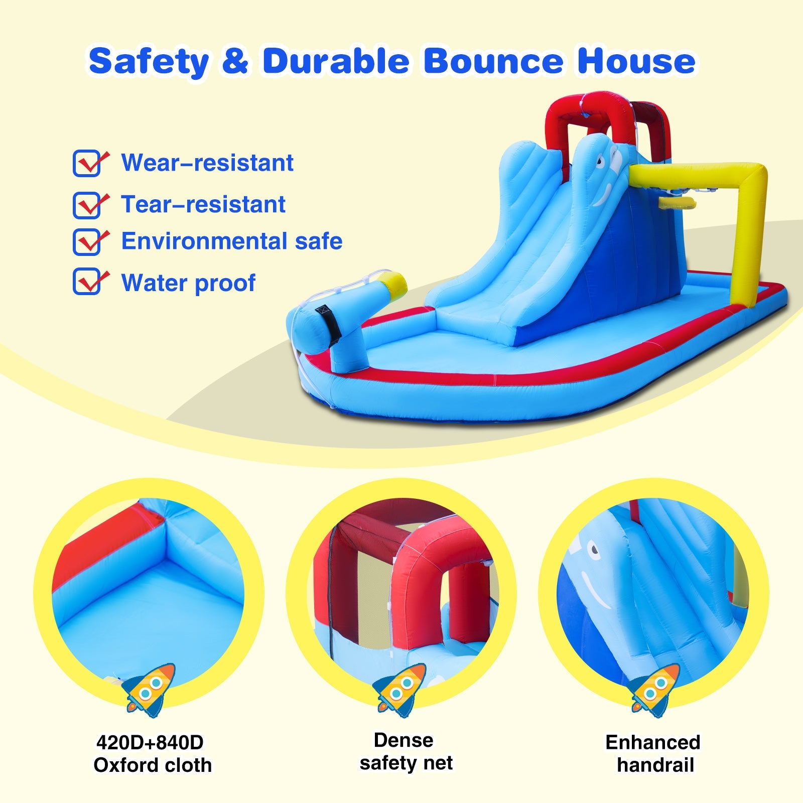 JOYLDIAS Kids Inflatable Bounce House Water Slide Bouncer Playhouse Castle with 3 Water Guns, Splash Pool, Climbing Wall, Basketball Hoop, Bag, Air Blower