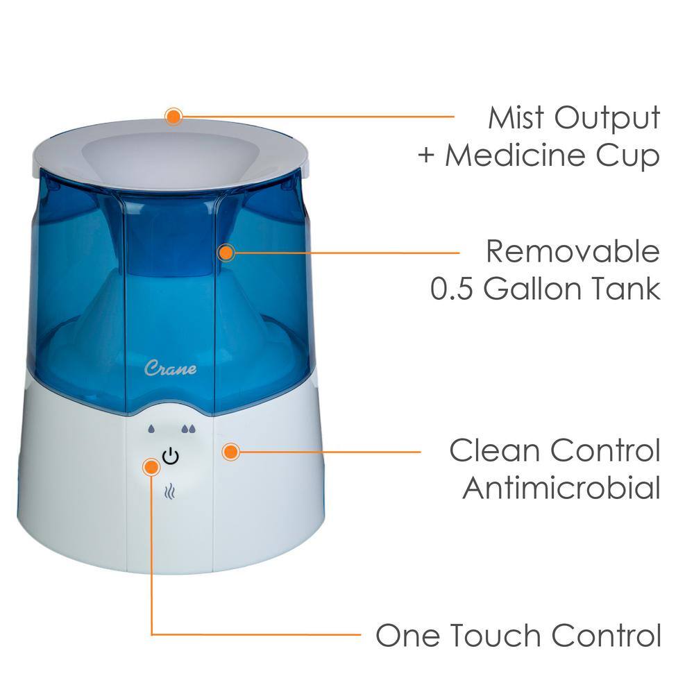 Crane 0.5 Gal. Warm Mist Humidifier with 2 Speed Settings for Small to Medium Rooms up to 250 sq. ft. EE-5202H