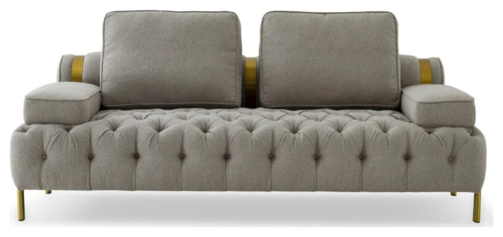 Dixon Glam Gray and Gold Fabric Loveseat   Contemporary   Loveseats   by Rustic Home Furniture Deco  Houzz