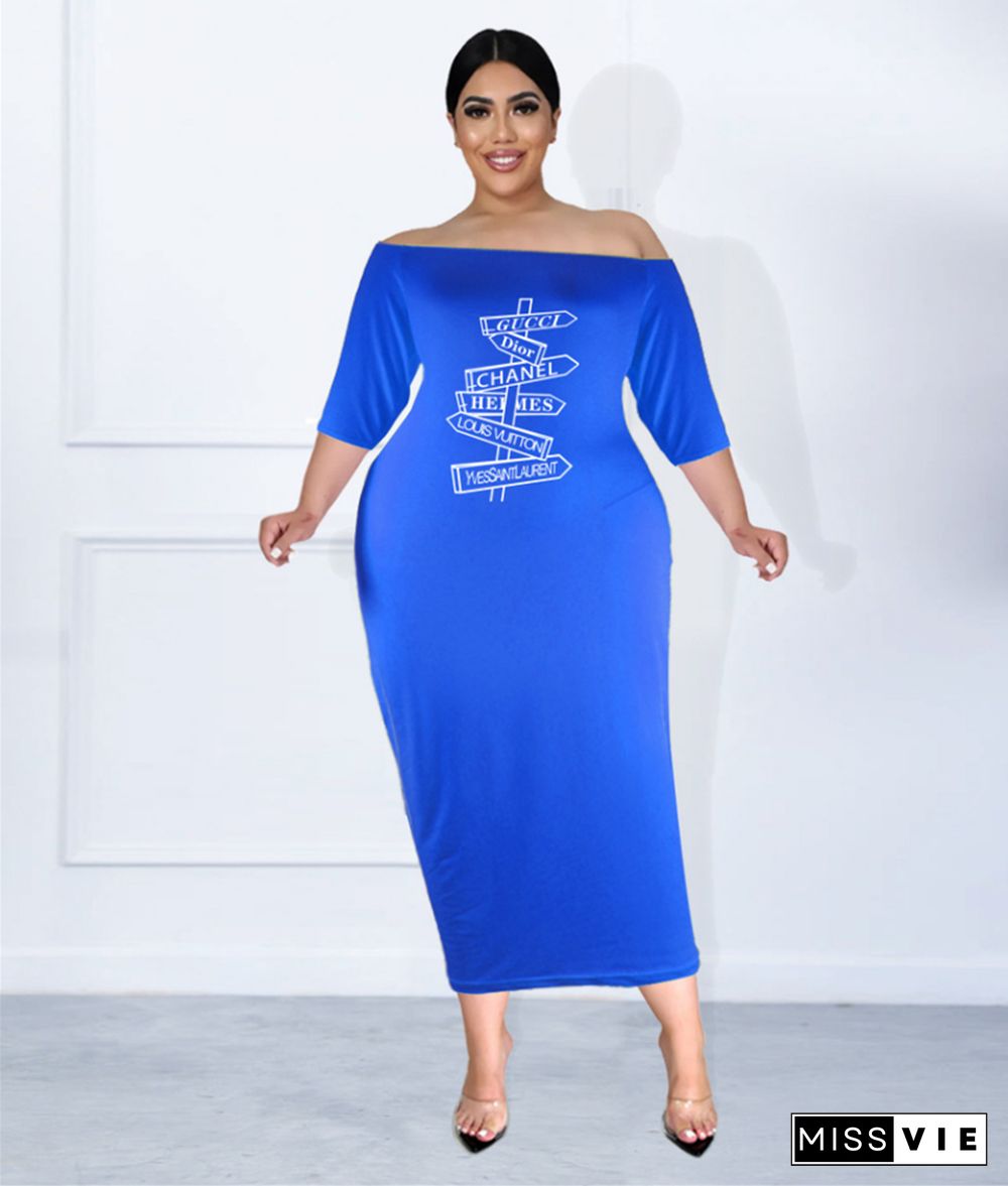 Plus Size Off The Shoulder Half Sleeve Pencil Dress