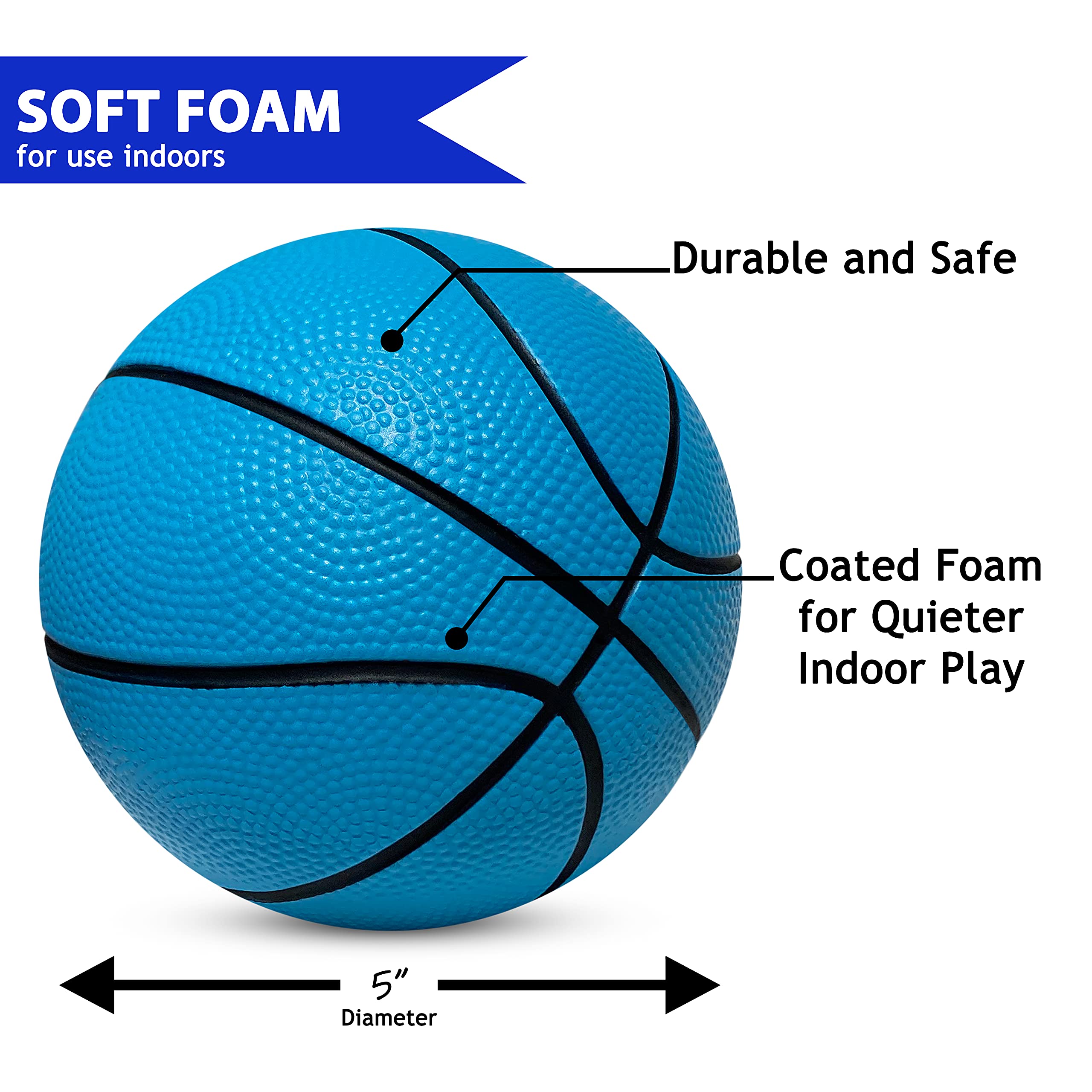 5 Inch Foam Mini Basketball for Indoor Basketball Mini Hoops， 2 Pack | Safe and Quiet Foam