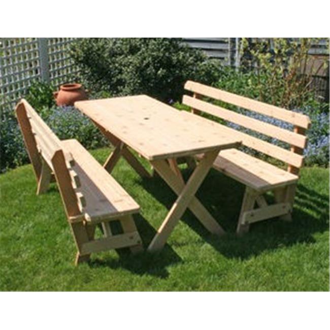 Cedar 27 in. Wide 5 ft. Cross Legged Picnic Table with -2- 5 ft. Backed Benches