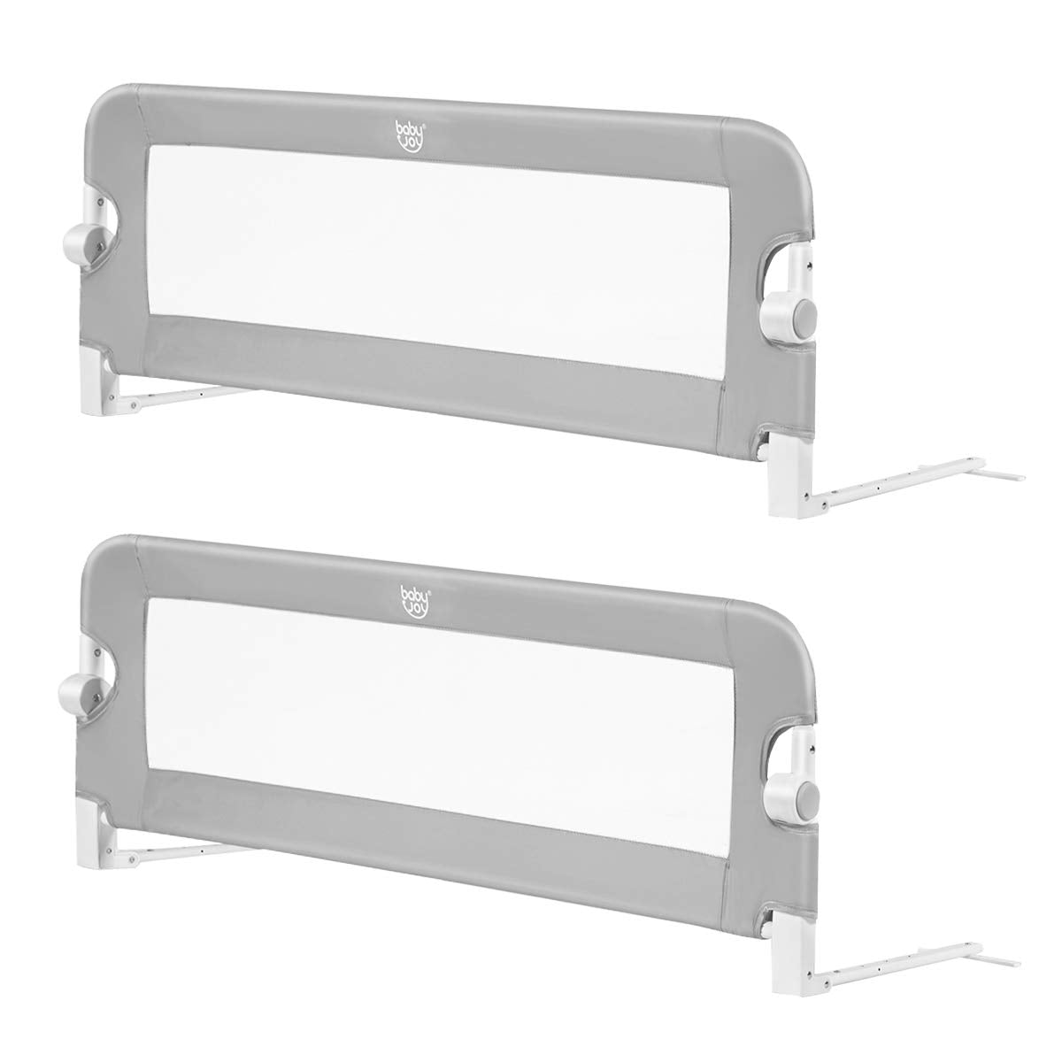 BABY JOY Double Sided Bed Rail Guard, 2 Pack, Extra Long, Swing Down for Convertible Crib