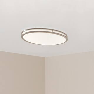 Hampton Bay Hampton Bay 32 in. Transitional Brushed Nickel Integrated Dimmable LED Flush Mount with Frosted Plastic Lens for Kitchen DC032LEDC