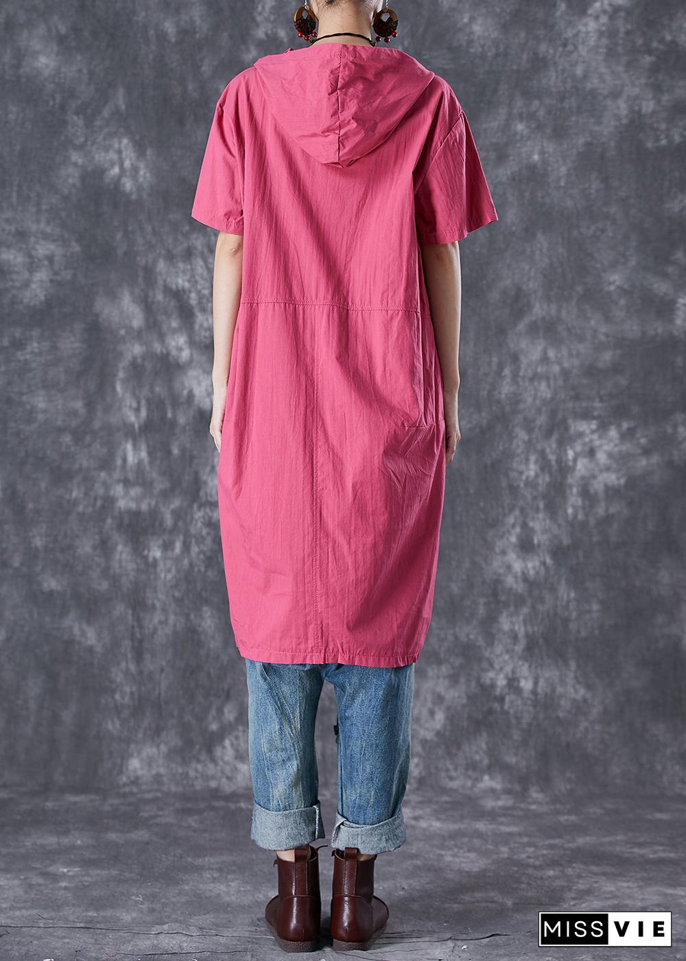 French Rose Hooded Pockets Cotton Sweatshirts Dress Summer