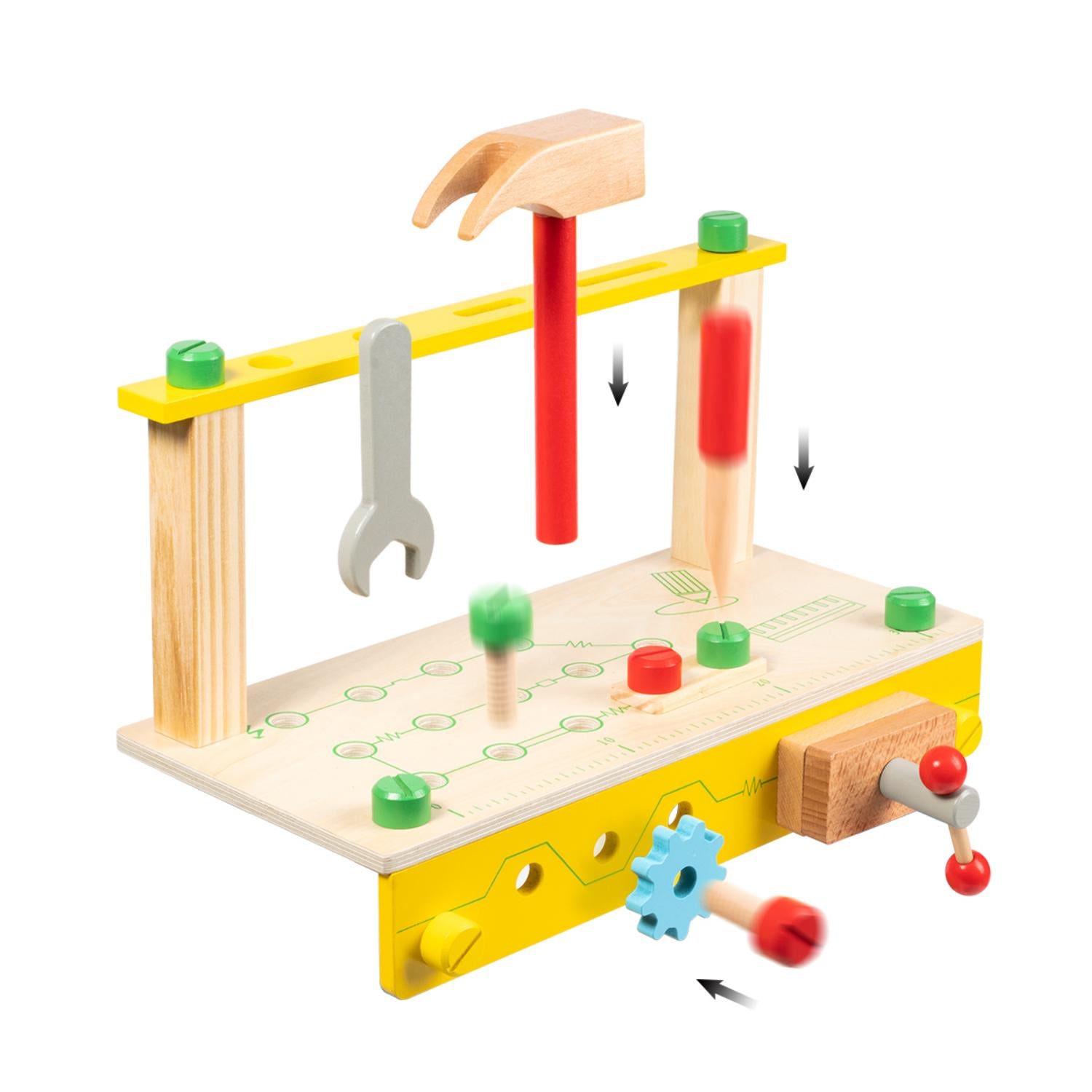 HISTOYE Wooden Kids Pretend Tool Workbench Toy for Livingroom Bedroom Graden Wood Toys with Many Accessories Tool Bench for Kids Toddlers Teenagers Blue 16*6.3*14 Inch