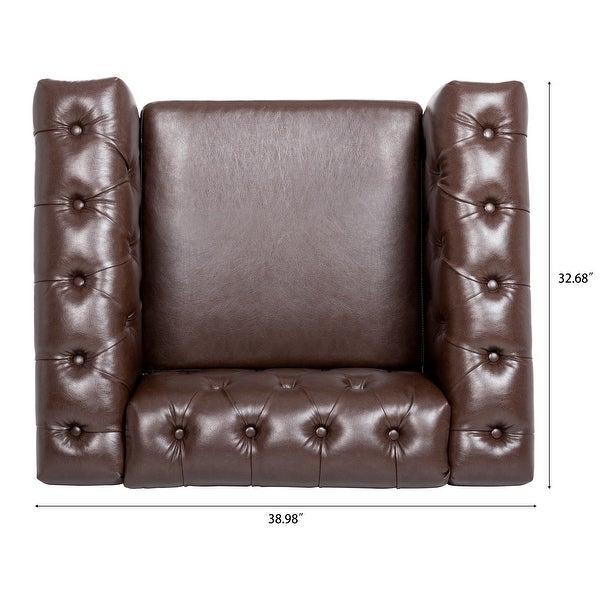 Livingroom Accent Chair， 1 Seater PU Cover Sofa Armchairs Rolled Arms Chairs Lounge Chairs with Nailheads for Bedroom， Brown PU