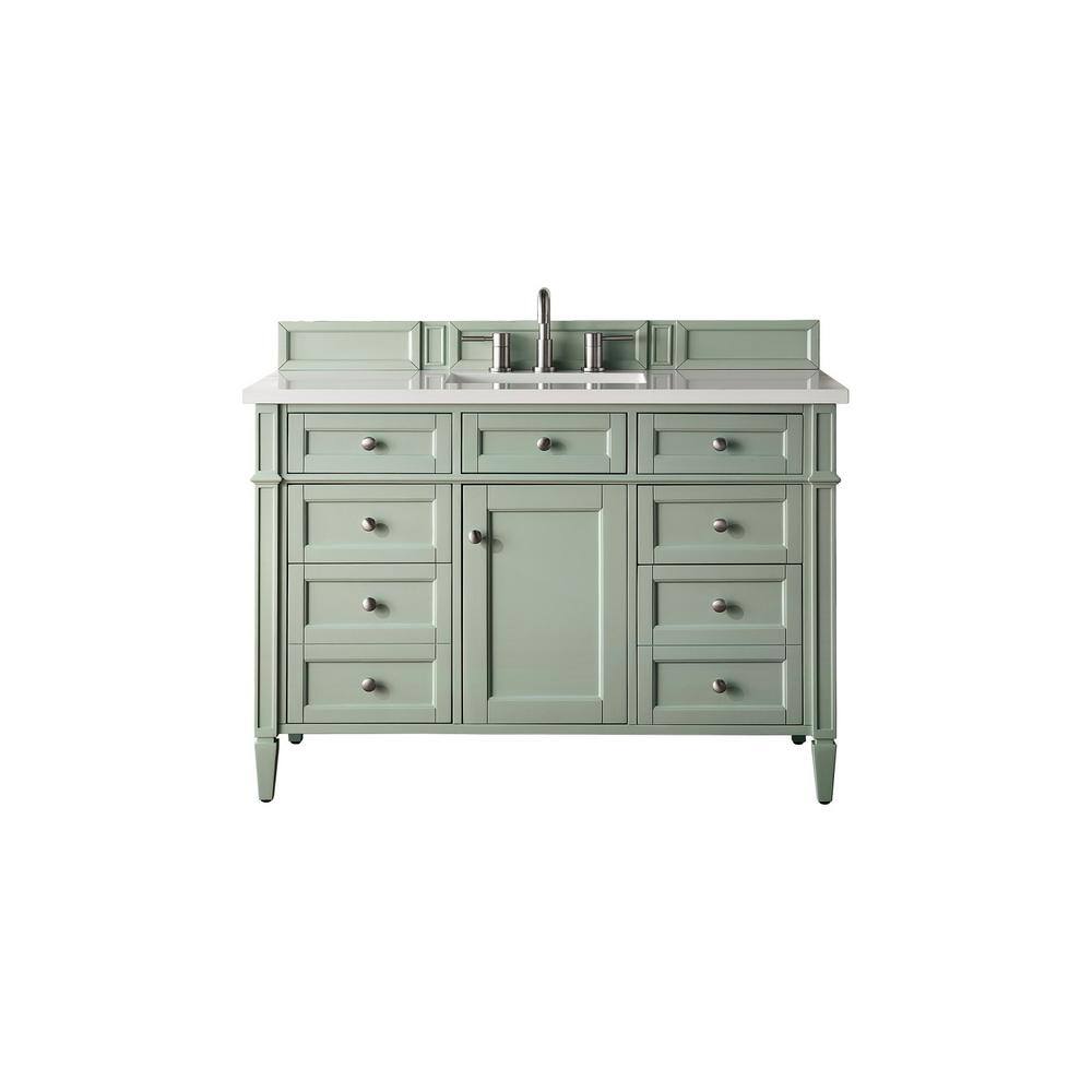 James Martin Vanities Brittany 48.0 in. W x 23.5 in. D x 34 in. H Bathroom Vanity in Sage Green with White Zeus Quartz Top 650-V48-SGR-3WZ