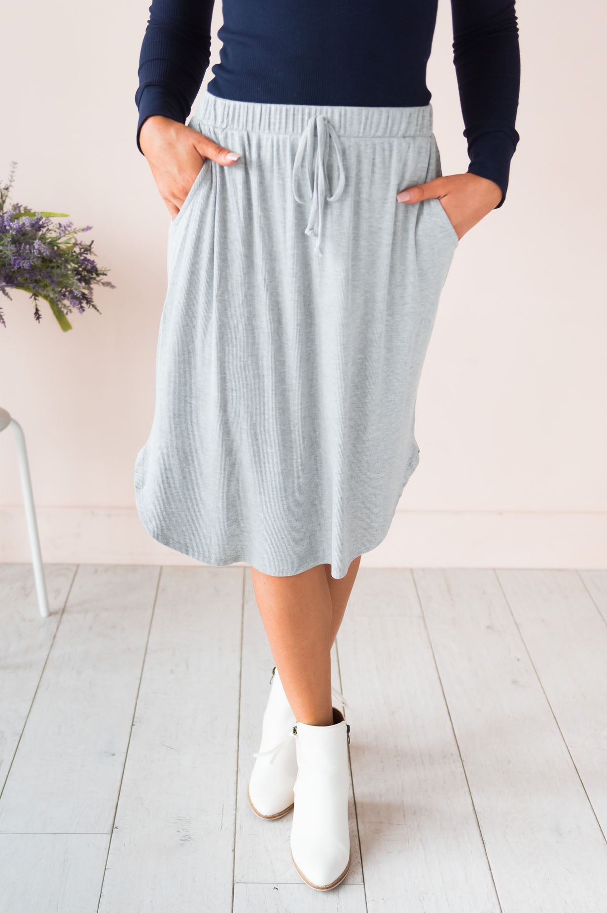 Well Wishes Modest Ribbed Jersey Skirt