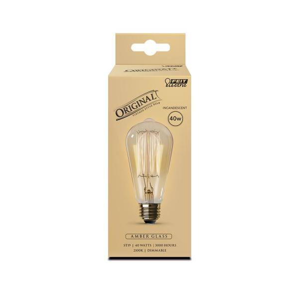 Feit Electric 40-Watt ST19 Dimmable Cage Filament Amber Glass E26 Incandescent Vintage Edison Light Bulb Warm White 40ST19