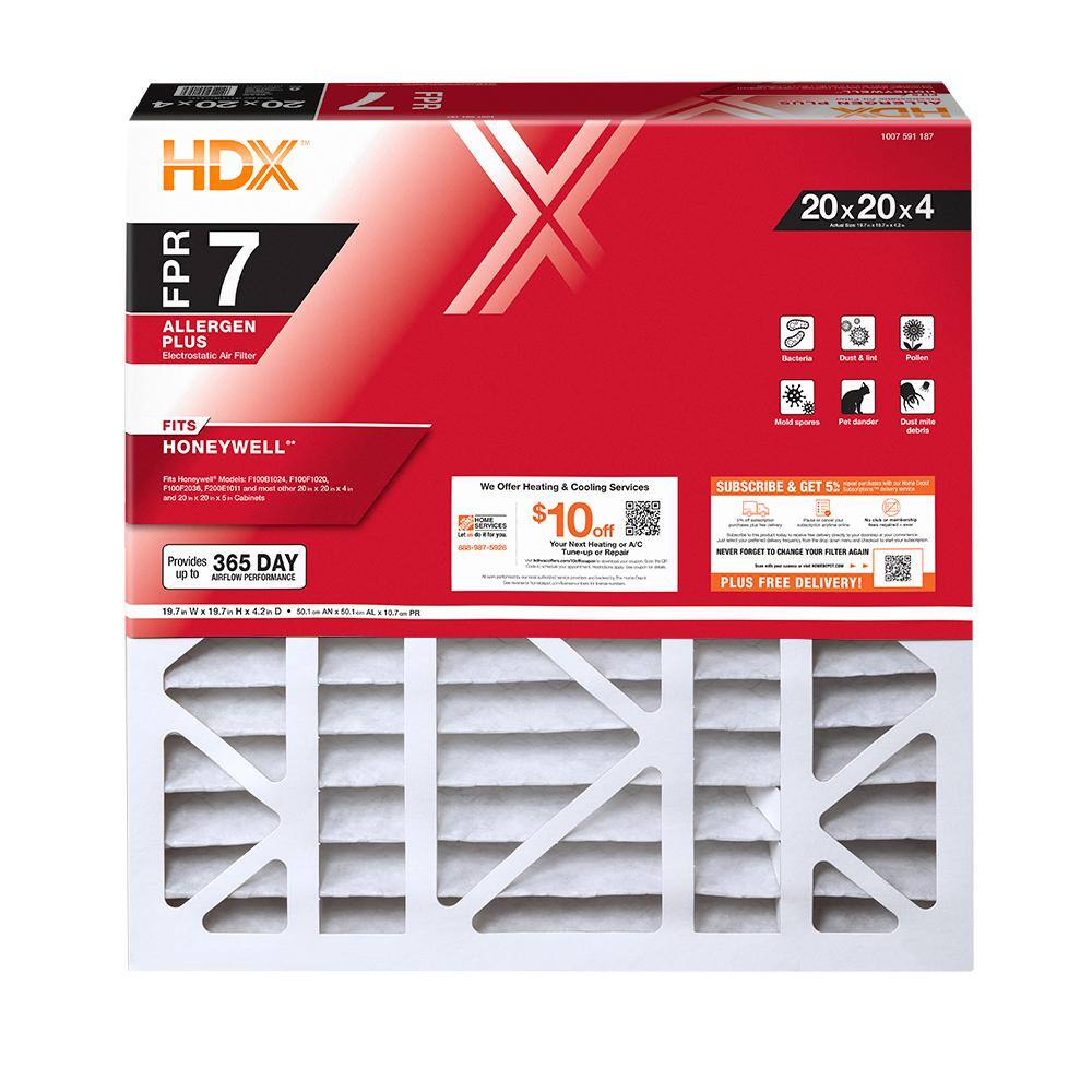 HDX 20 in. x 20 in. x 4 in. Honeywell Replacement Pleated Air Filter FPR 7 HDX-HW2020-11-3