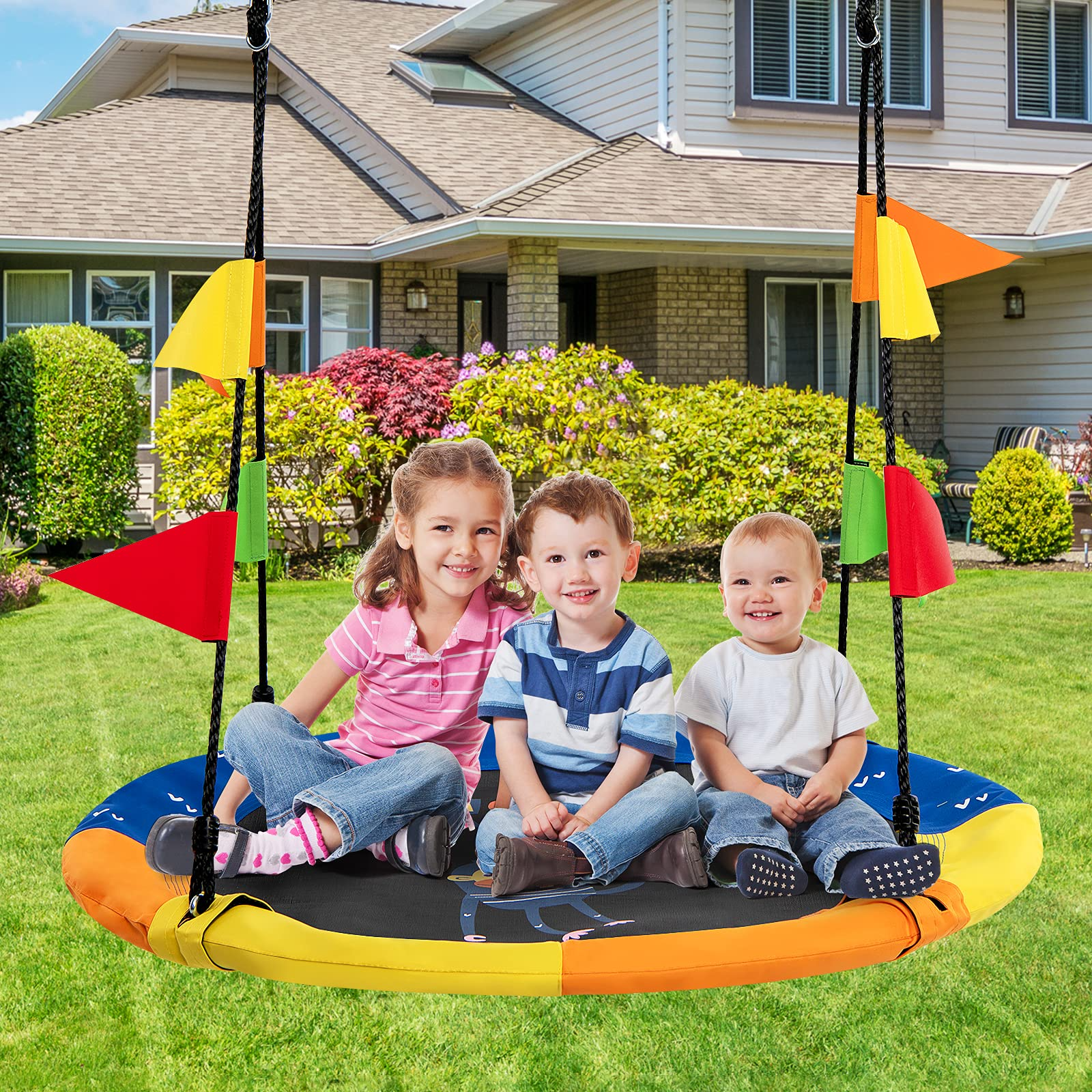 Costzon 40 Inch Saucer Tree Swing, Kids Indoor/Outdoor Large Round Swing w/ Hanging Straps